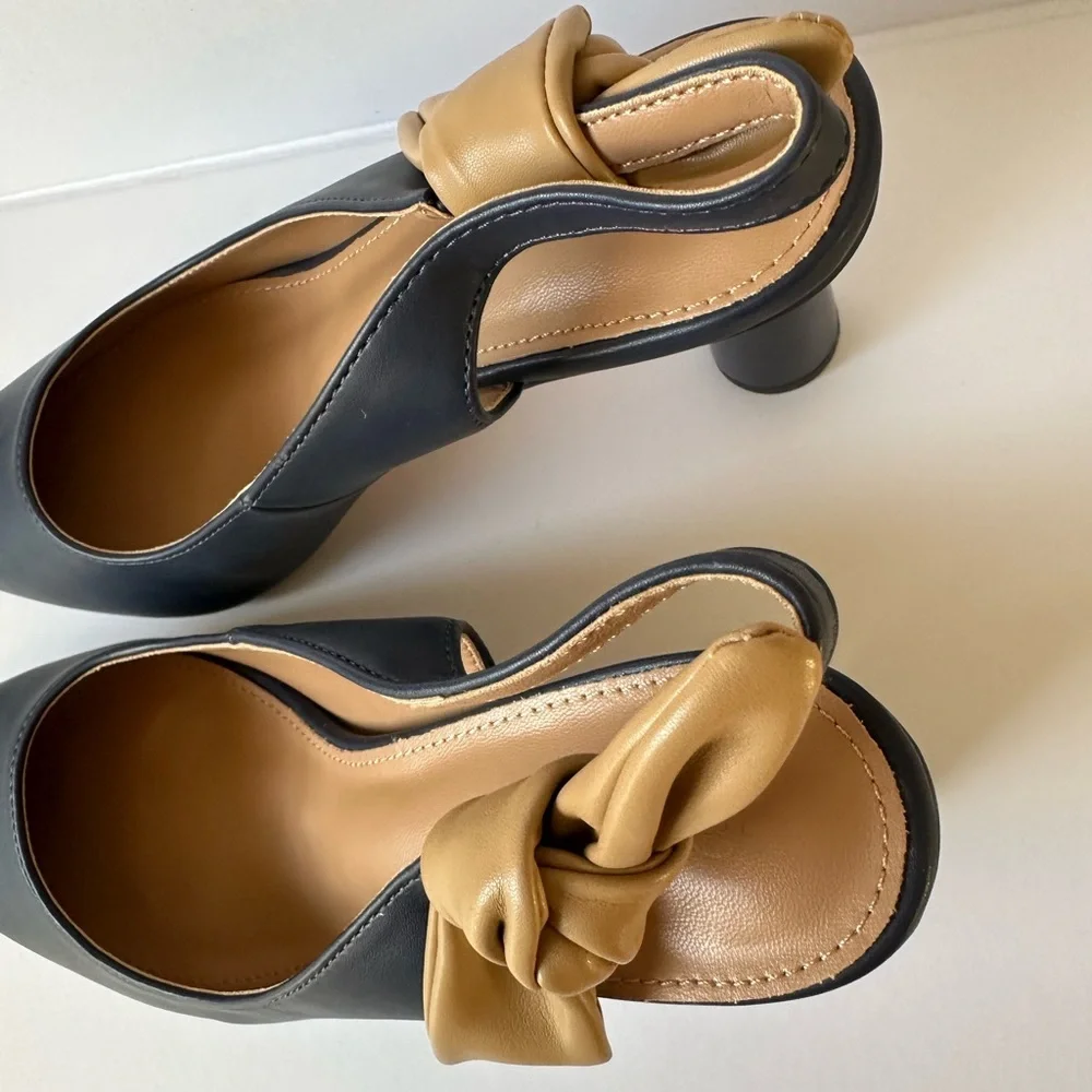 Black Tan Slingback Heels Size 8 - Pointed Toe Mid Heel Pumps new in box